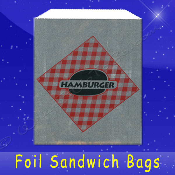 Fischer Paper Products 801 Foil Sandwich Bags 6 x 3/4 x 6-1/2 Printed Hamburger