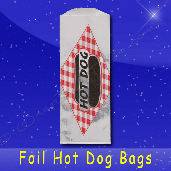 Fischer Paper Products 808 Foil Hot Dog Bags 3-1/2 x 1-1/2 x 8-3/4 Printed Hot Dog