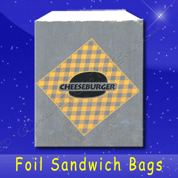 Fischer Paper Products 811 Foil Jumbo Sandwich Bags 6-1/2 x 1-1/2 x 7-3/4 Printed Cheeseburger