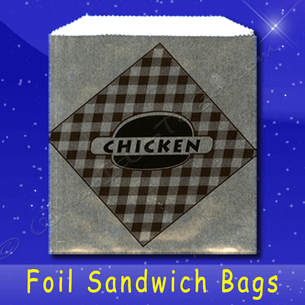 Fischer Paper Products 819 Foil Sandwich Bags 6 x 3/4 x 6-1/2 Printed Chicken