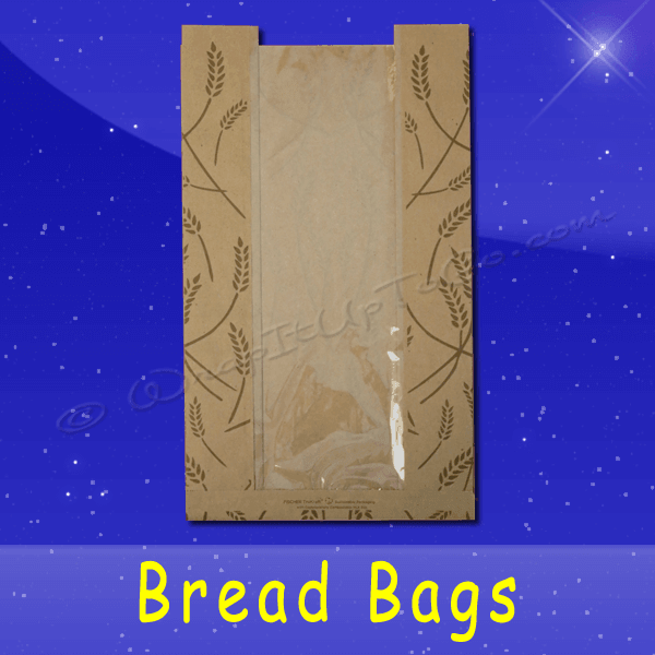Fischer Paper Products BB-KP-14 Bread Bags With Poly Panel 8-1/2 x 4-1/2 x 14 Printed with Wheat Stock Design