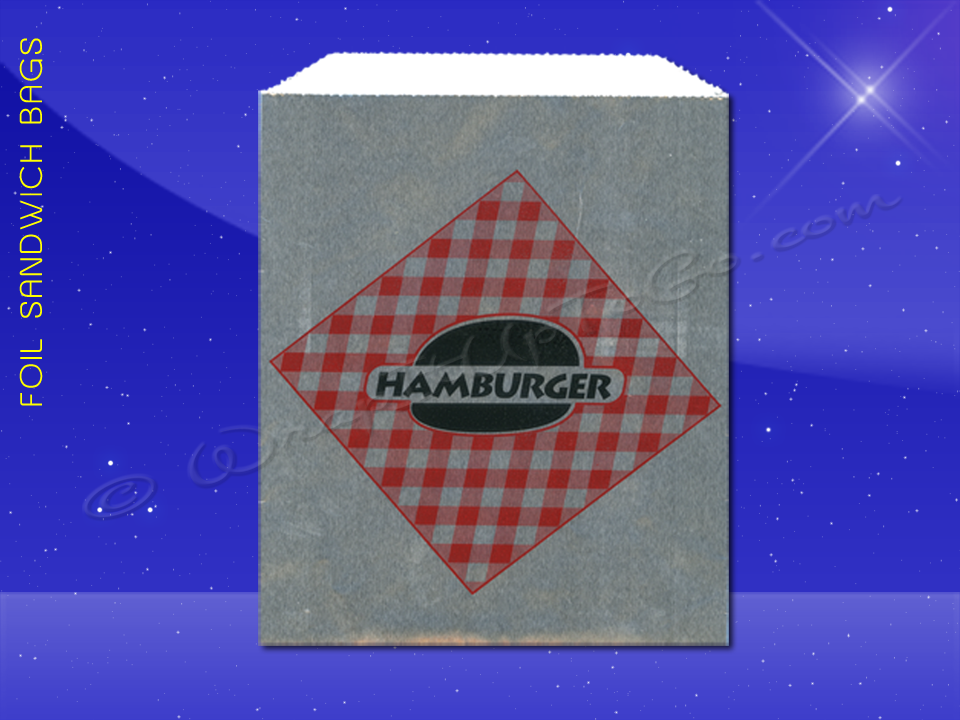 Fischer Paper Products 810 Foil Jumbo Sandwich Bags 6-1/2 x 1-1/2 x 7-3/4 Printed Hamburger