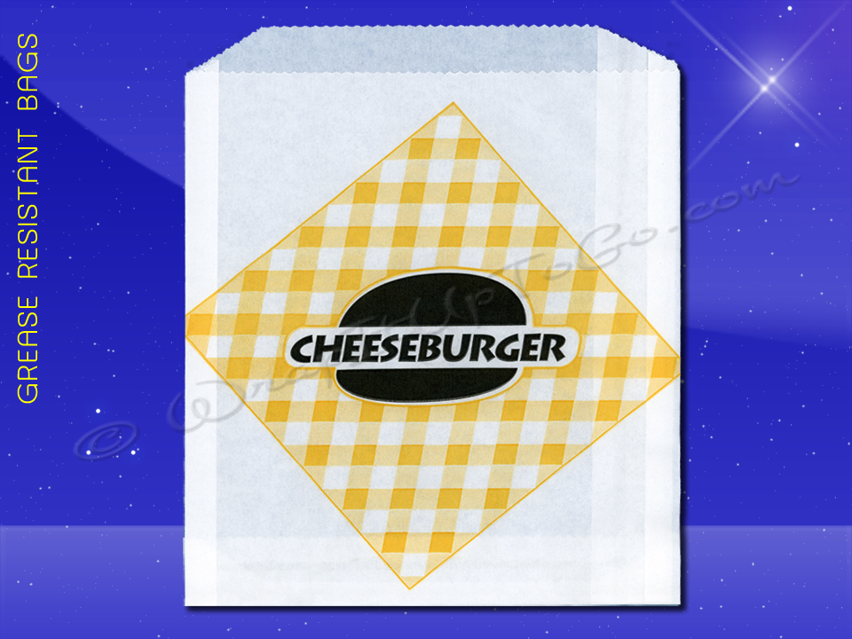 Fischer Paper Products 507 Grease Resistant Sandwich Bags 6 x 3/4 x 6-1/2 Printed Cheeseburger