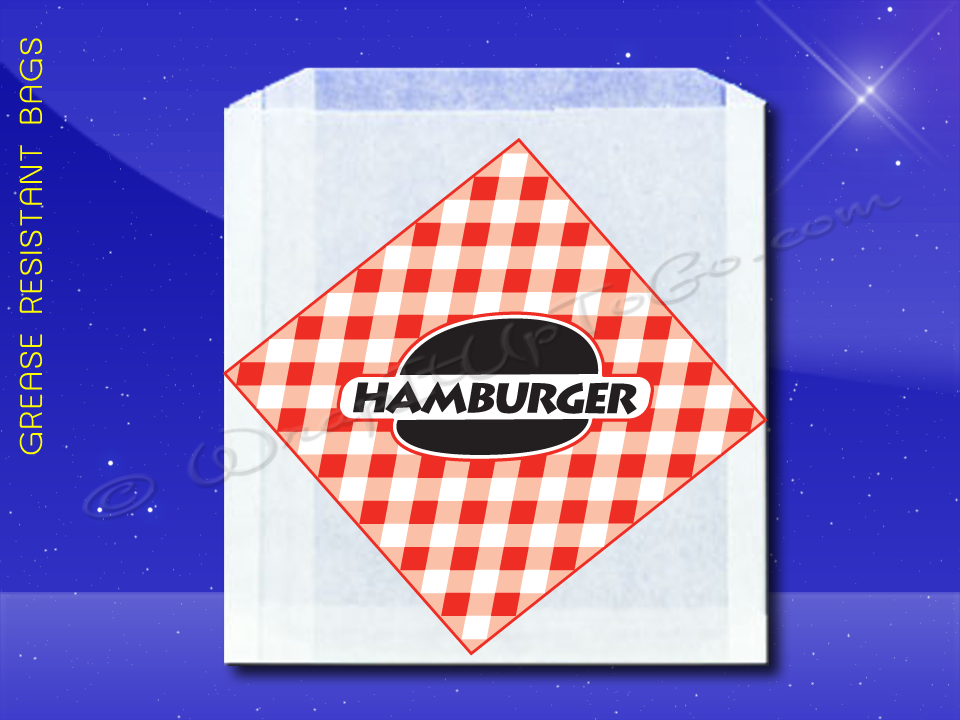Fischer Paper Products 506 Grease Resistant Sandwich Bags 6 x 3/4 x 6-1/'2 Printed Hamburger